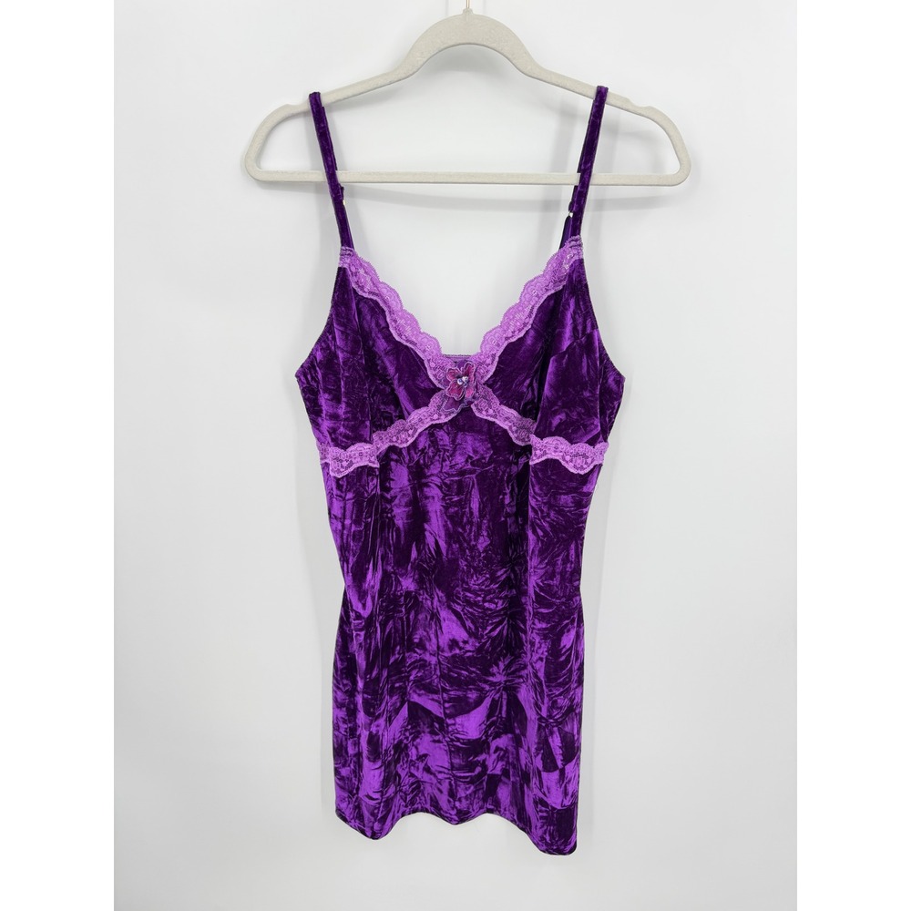 Intimate Attitudes Velvet Chemise Womens‎ 1X Purple Lace Trim Floral Nightgown